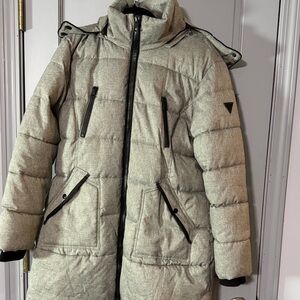 GUESS Inc Grey Faux Fur Hood Puffer Coat Women’s XL Insulated Winter Jacket